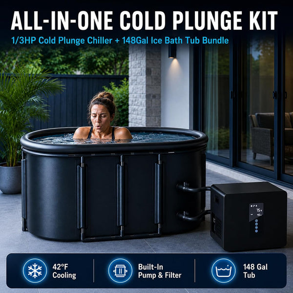 1/3HP Cold Plunge Chiller &amp; 148-Gallon Insulated Tub Bundle