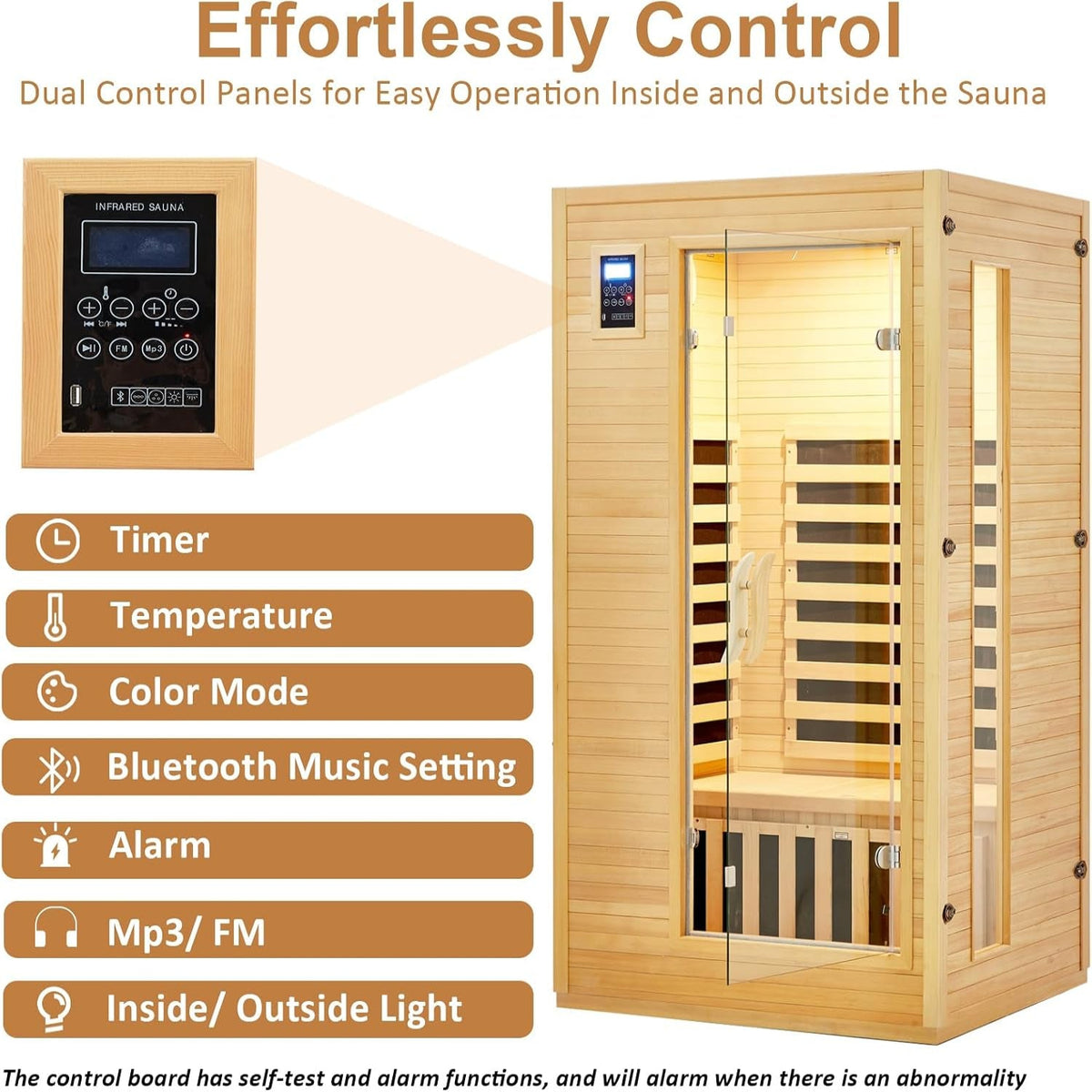 1–2 Person Far-Infrared Sauna – Canadian Hemlock with Bluetooth &amp; Ambient Lighting