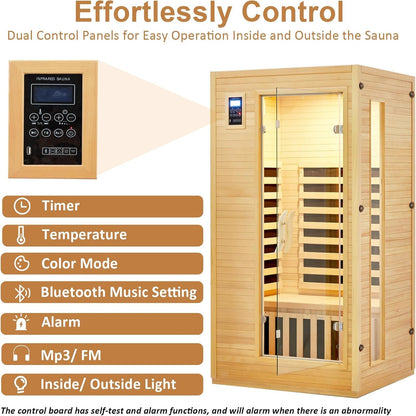 1–2 Person Far-Infrared Sauna – Canadian Hemlock with Bluetooth &amp; Ambient Lighting