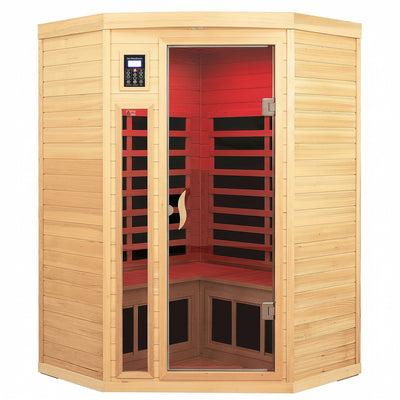 2–3 Person Corner Far-Infrared Sauna – Canadian Hemlock with Bluetooth &amp; Ambient Lighting