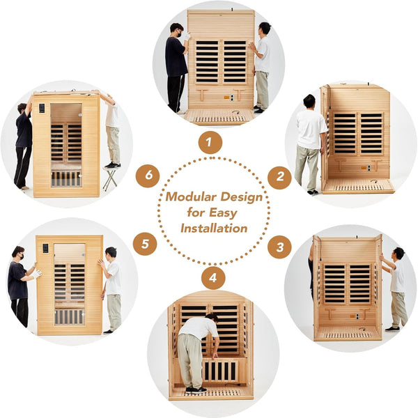 1–2 Person Far-Infrared Sauna – Canadian Hemlock with Bluetooth &amp; Ambient Lighting