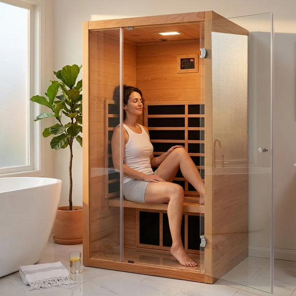 1-Person Extendable Far-Infrared Sauna – Hemlock Wood with Bluetooth &amp; LED Lighting
